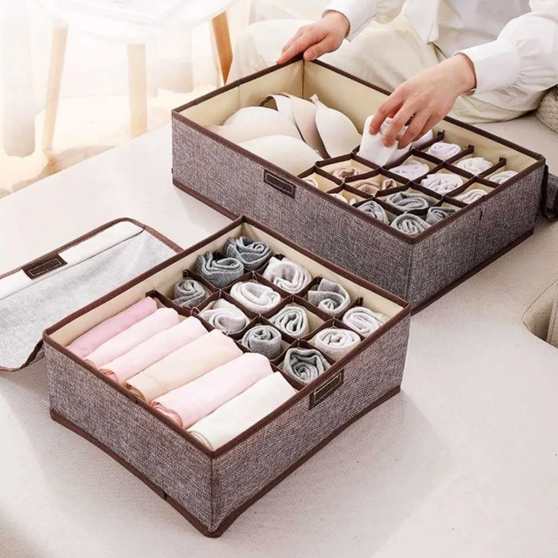 Textilní úložný box s přihrádkami - malý 32,5 cm