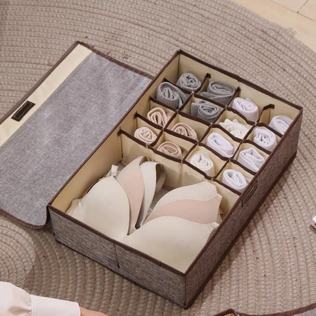 Textilní úložný box s přihrádkami - velký, 45 cm