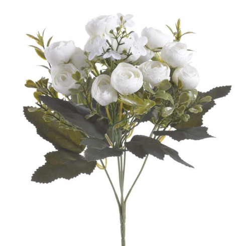 Umelá kytica hortenzií - zväzok, biele - 29 cm