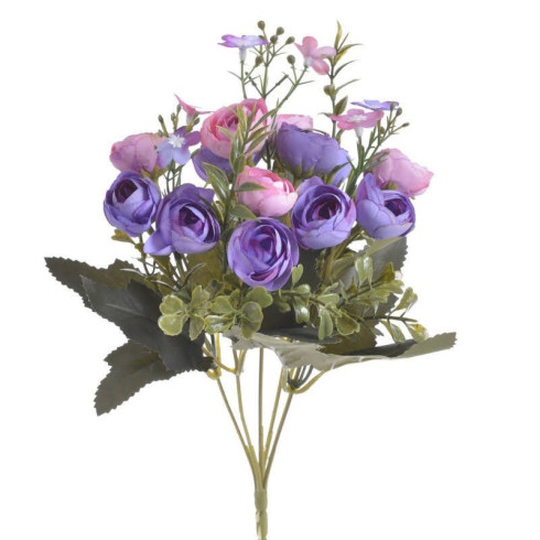 Umělá kytice hortenzií - svazek, fialové - 29 cm