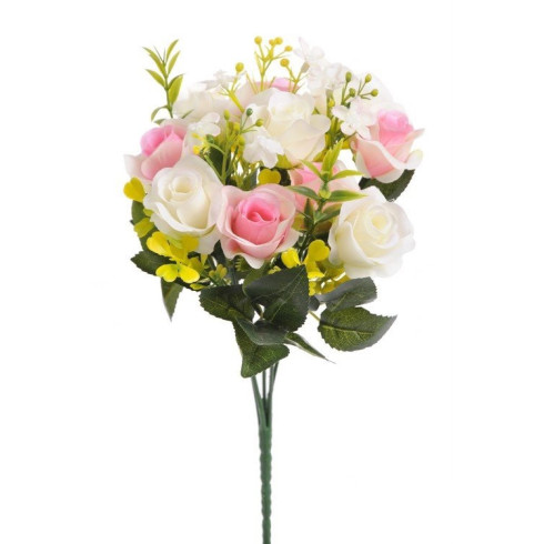 Umělá kytice růží - svazek, barevné 30 cm