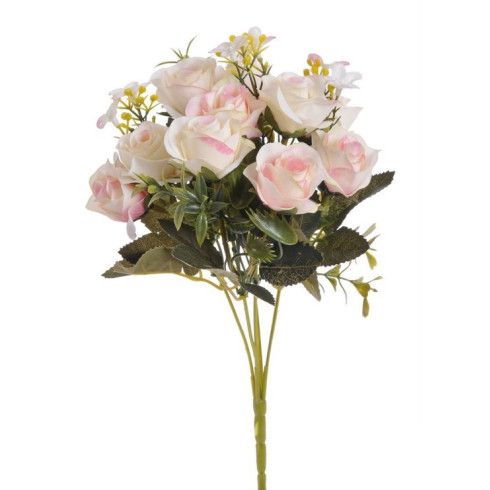 Umělá kytice růží - svazek, světle růžové - 30 cm