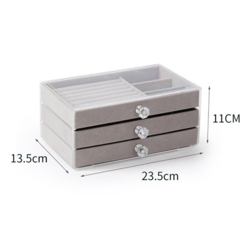 Velurová šperkovnice s průhledným víkem Diamanty - krémová