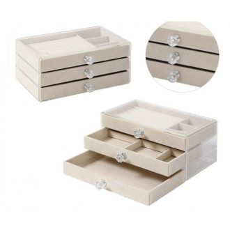 Velurová šperkovnice s průhledným víkem Diamanty - krémová