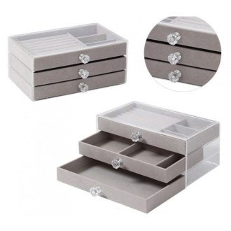Velurová šperkovnice s průhledným víkem Diamanty - šedá