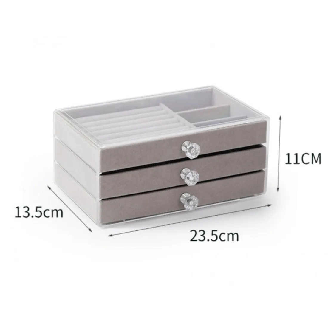 Velúrová šperkovnica s priehľadným vekom Diamonds - šedá
