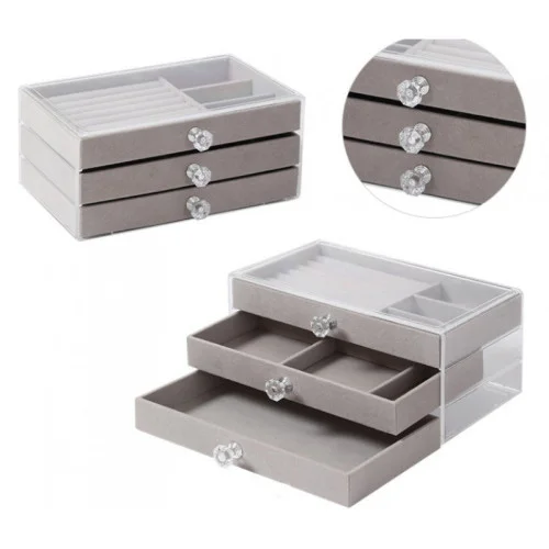 Velúrová šperkovnica s priehľadným vekom Diamonds - šedá