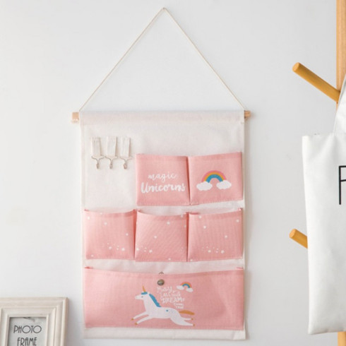 Závesný organizér na hračky s háčikmi - ružový