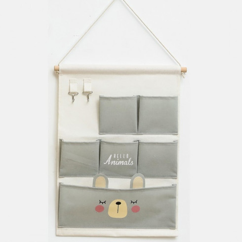 Závesný organizér na hračky s háčikmi - šedý