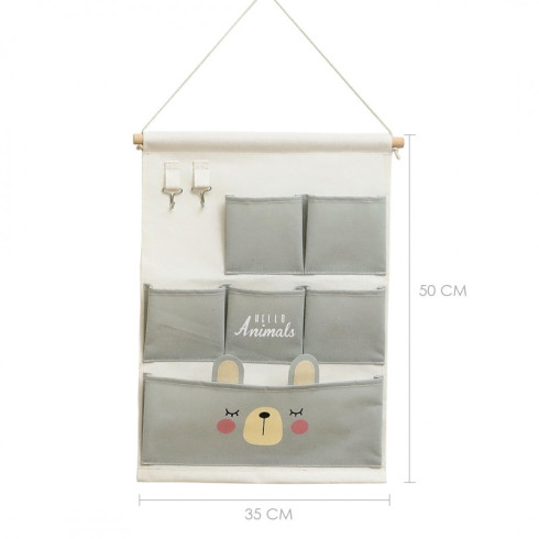 Závesný organizér na hračky s háčikmi - šedý
