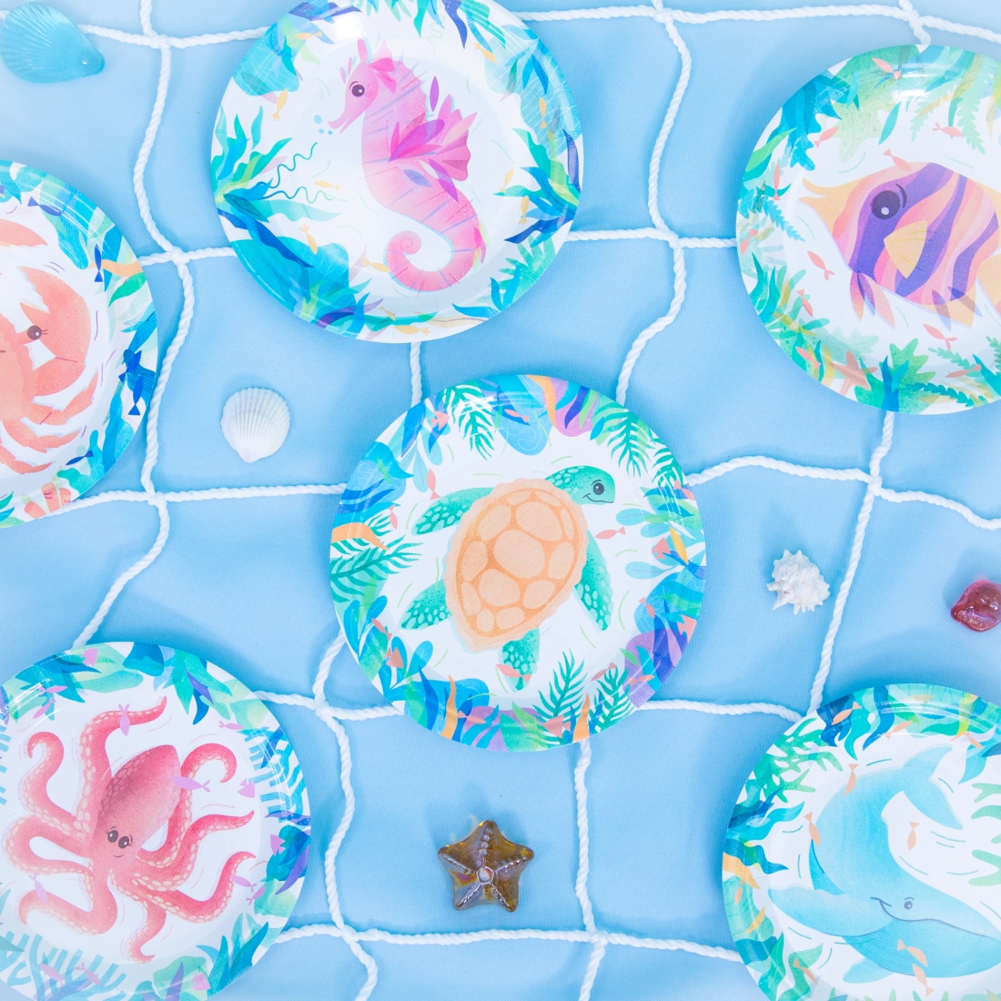 Párty sada Oceán – poháriky, taniere a servítky, 22 ks