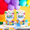 Párty sada Stavebnica na detskú oslavu – krabičky na popcorn, čipsy a sáčky na cukríky, 15 ks