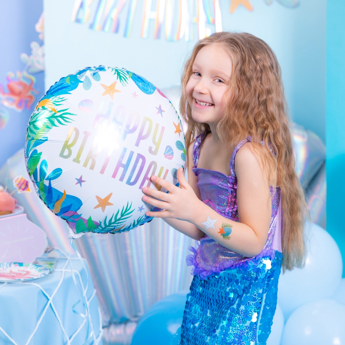 Narodeninová sada Happy Birthday Ocean – fóliový balón a girlanda, 2 ks