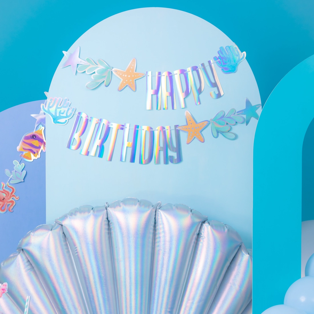 Narodeninová sada Happy Birthday Ocean – fóliový balón a girlanda, 2 ks