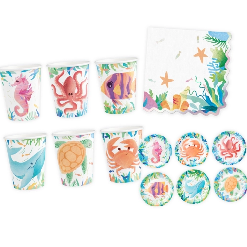 Párty sada Oceán – poháriky, taniere a servítky, 22 ks