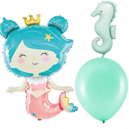 Párty balónová sada Morská panna a morský koník – fóliové balóny a metalické balóniky, 12 ks