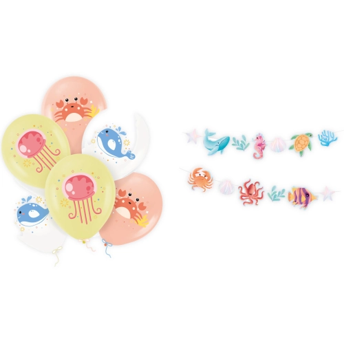 Párty sada Oceán s morskými živočíchmi – balóny a girlanda, 7 ks