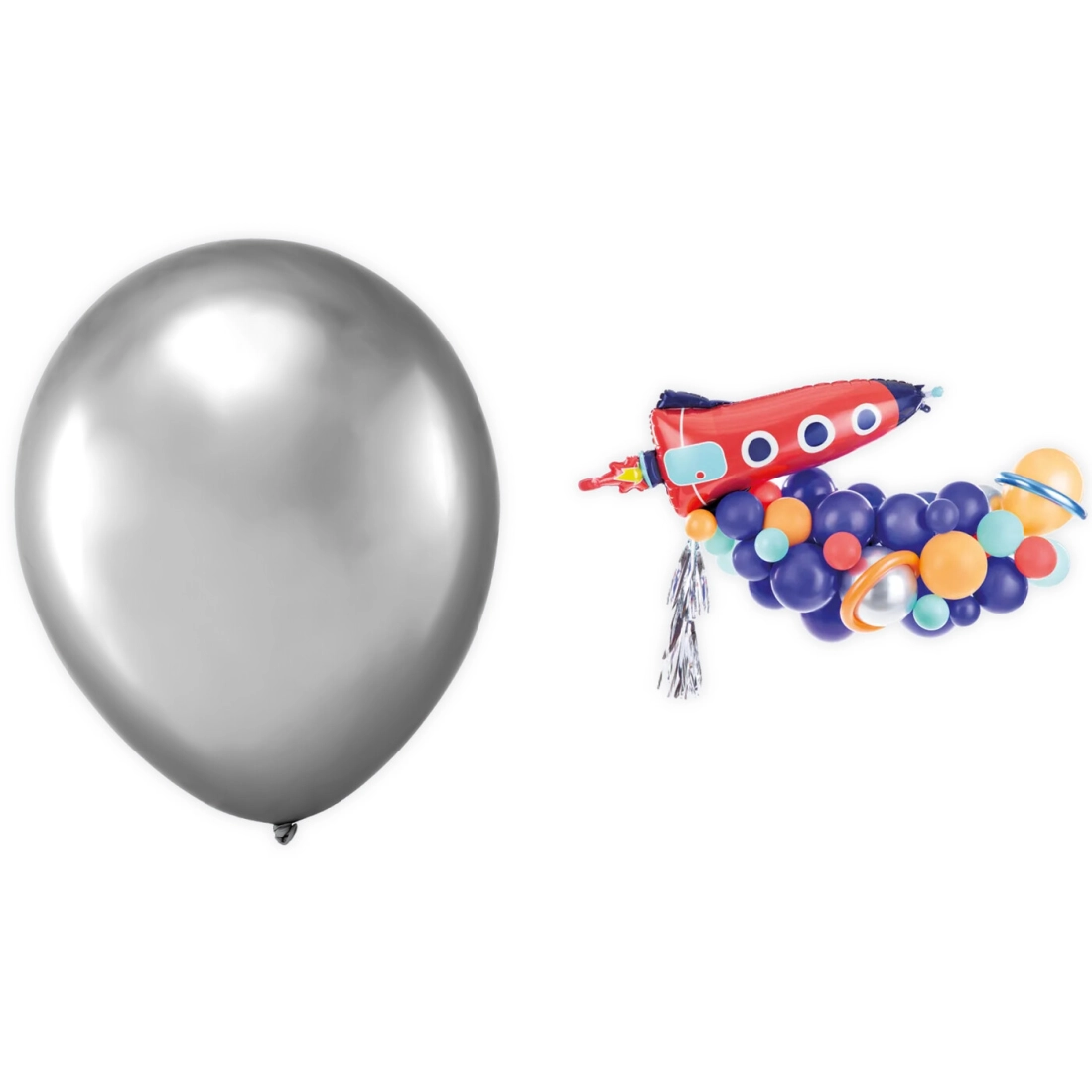 Párty set Vesmír – balónová girlanda a strieborné chrómové balóny