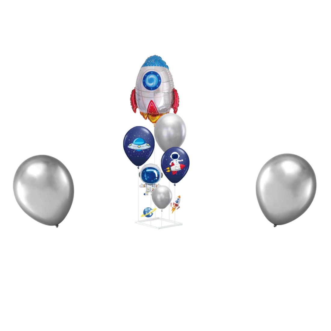 Balónová sada Vesmír – balóny so stojanom a strieborné chrómové balóny, 16 balónov