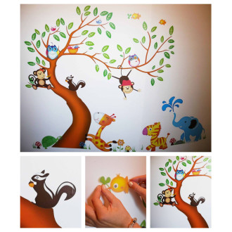 Detské nálepky na stenu - Zvieratka na strome