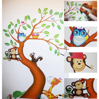 Detské nálepky na stenu - Zvieratka na strome