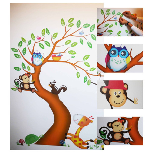 Dětské nálepky na zeď - Zvířátka na stromě