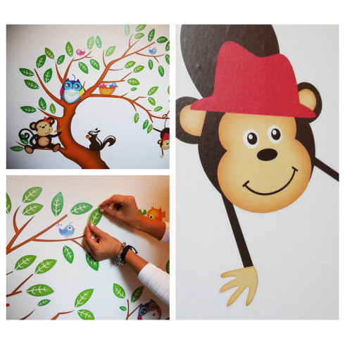 Dětské nálepky na zeď - Zvířátka na stromě