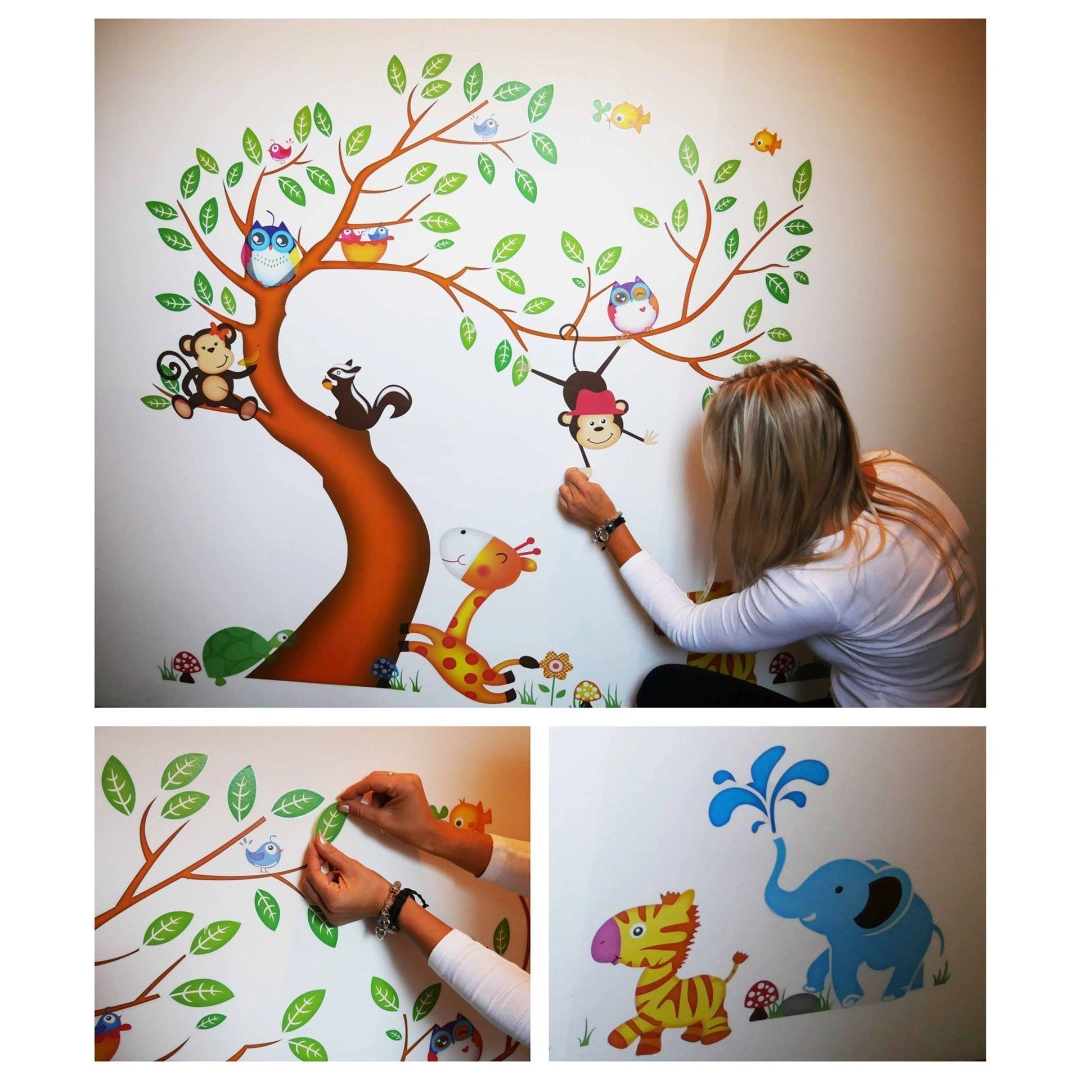 Dětské nálepky na zeď - Zvířátka na stromě