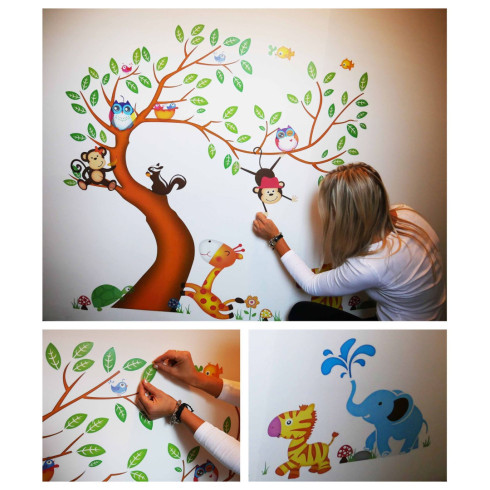 Dětské nálepky na zeď - Zvířátka na stromě