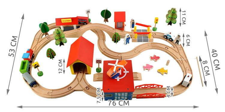 Drevená vláčiková dráha s heliportom 