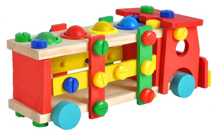 Drevené montážne auto - 29 cm