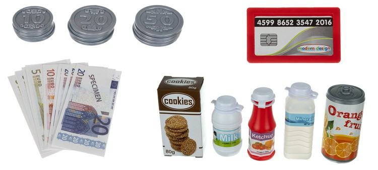 Detská pokladňa s kalkulačkou, príslušenstvom a nápojmi