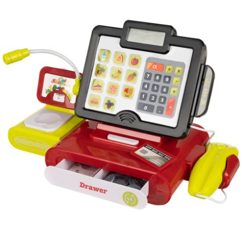 Detská pokladňa s kalkulačkou, príslušenstvom a nápojmi