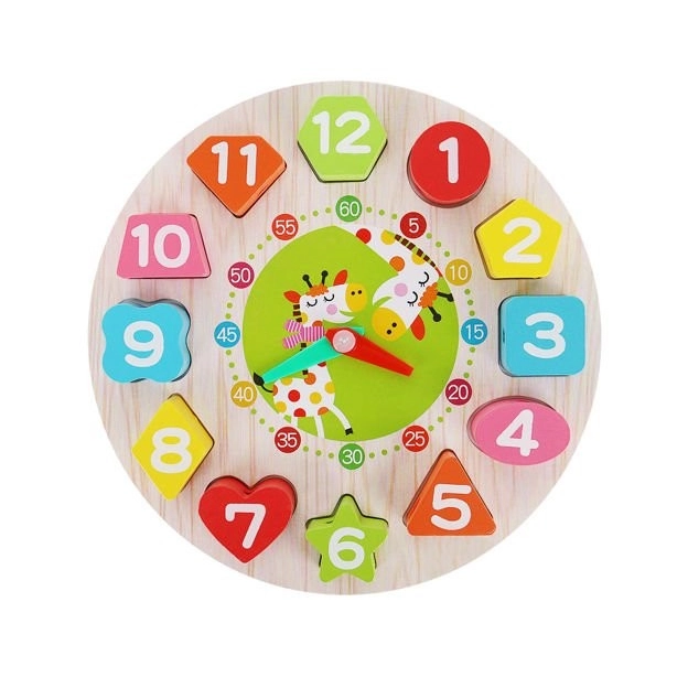 Detské drevené edukačné hodiny - vkladacie kocky + anglické názvy