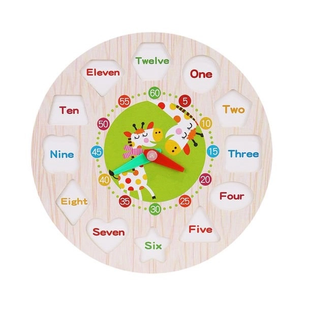 Detské drevené edukačné hodiny - vkladacie kocky + anglické názvy