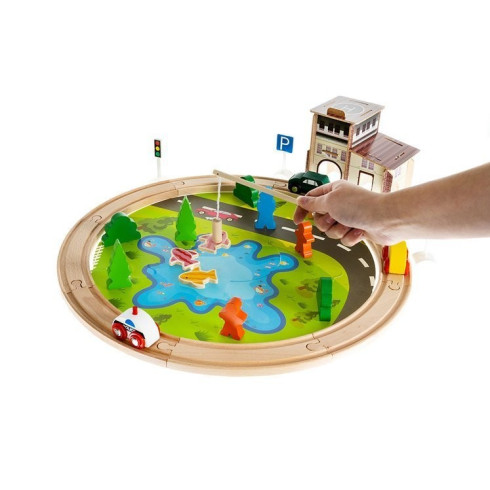 Drevená autodráha 40 dielov + lovenie rybičiek