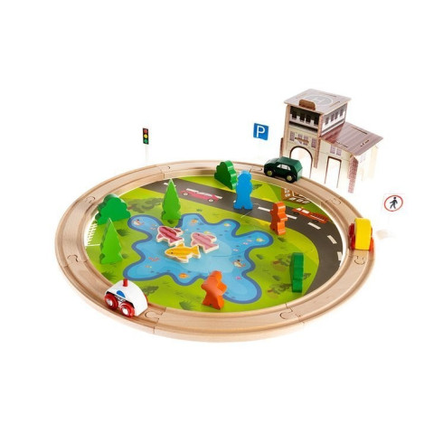 Drevená autodráha 40 dielov + lovenie rybičiek