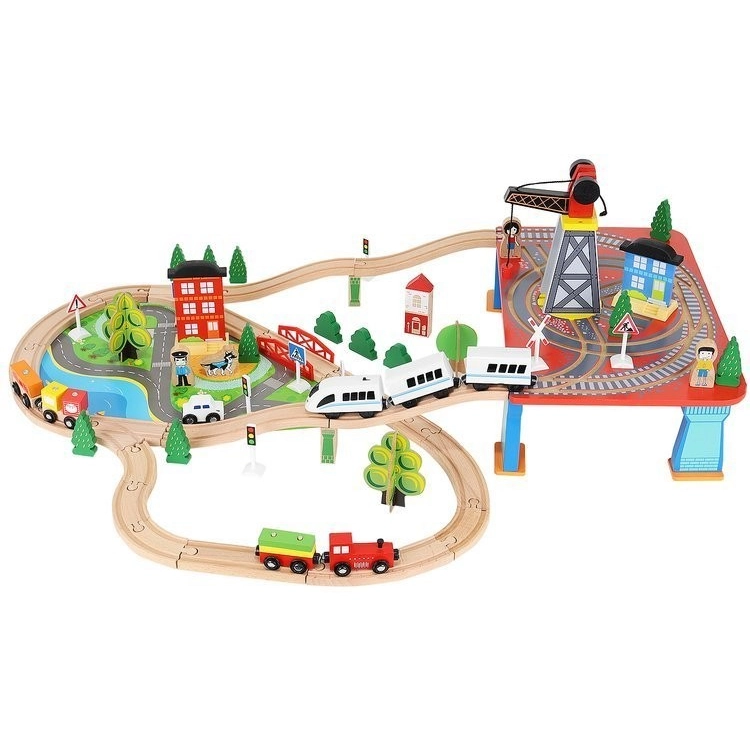Drevená vláčiková dráha na batérie - 88 prvkov