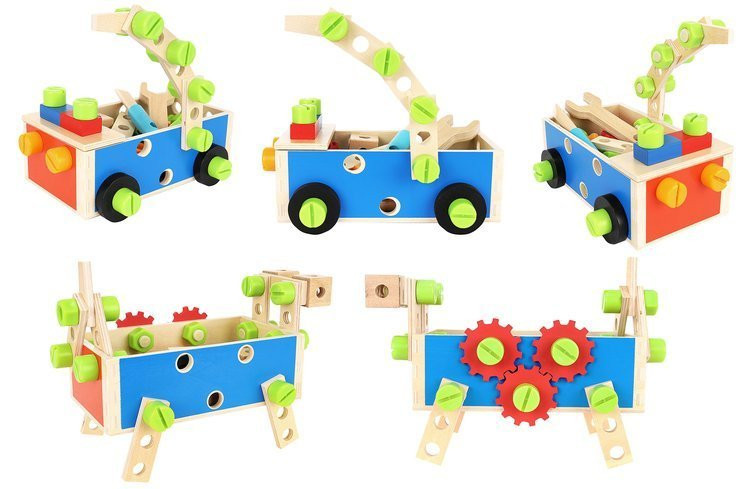 Dřevěný box s nářadím - 71 dílů