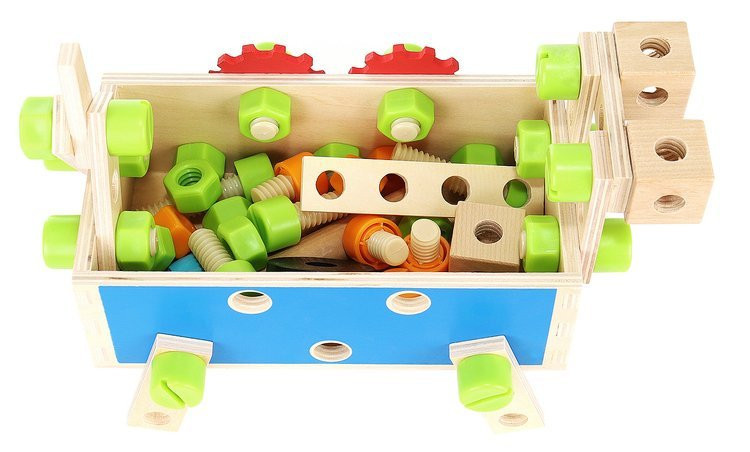 Dřevěný box s nářadím - 71 dílů