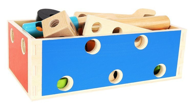 Dřevěný box s nářadím - 71 dílů