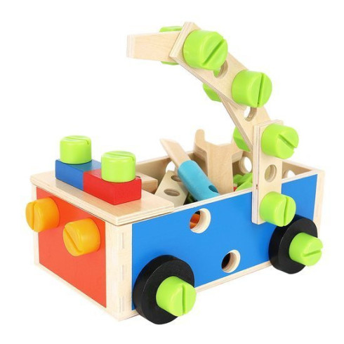 Dřevěný box s nářadím - 71 dílů