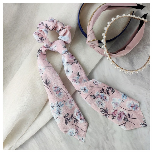 Gumička do vlasů PIN UP - růžová s kvítky