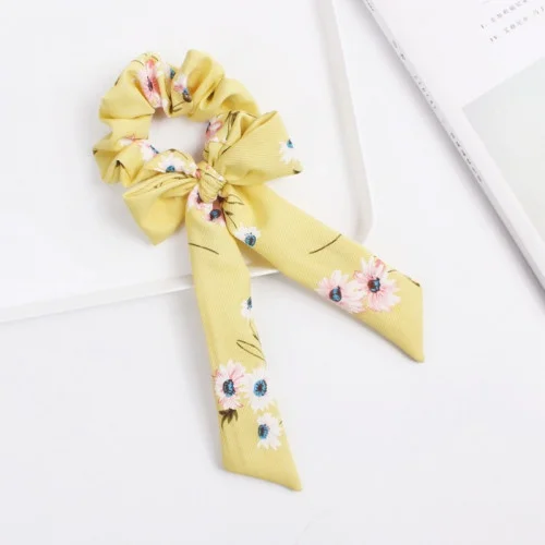 Gumička do vlasov - žltá s kvetmi