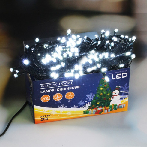 LED světelný řetěz - 200 LED, studený bílý