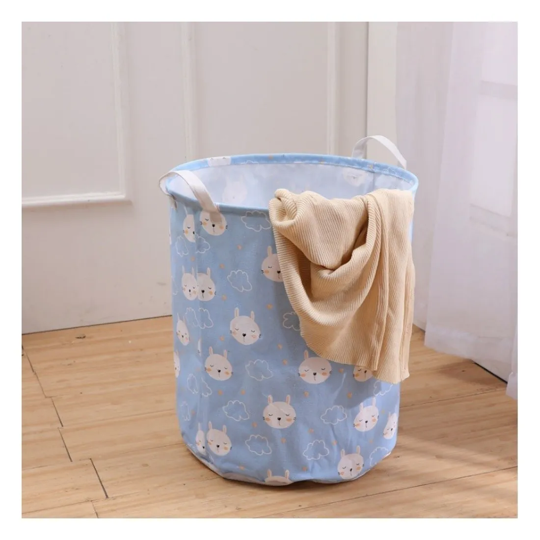 Úložný kôš na hračky - motív zajačiky, modrý
