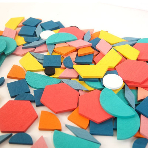 Vzdelávacie puzzle - drevená mozaika - geometrické tvary 180 dielov