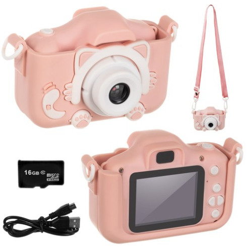 Dětský digitální fotoaparát kočka 16GB - růžový