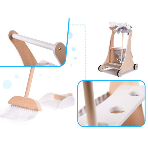 Detský drevený vozík na upratovanie