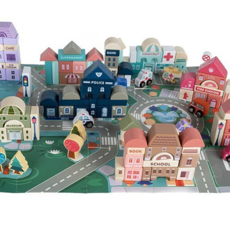 Drevená stavebnica s podložkou Veselé mesto 115ks